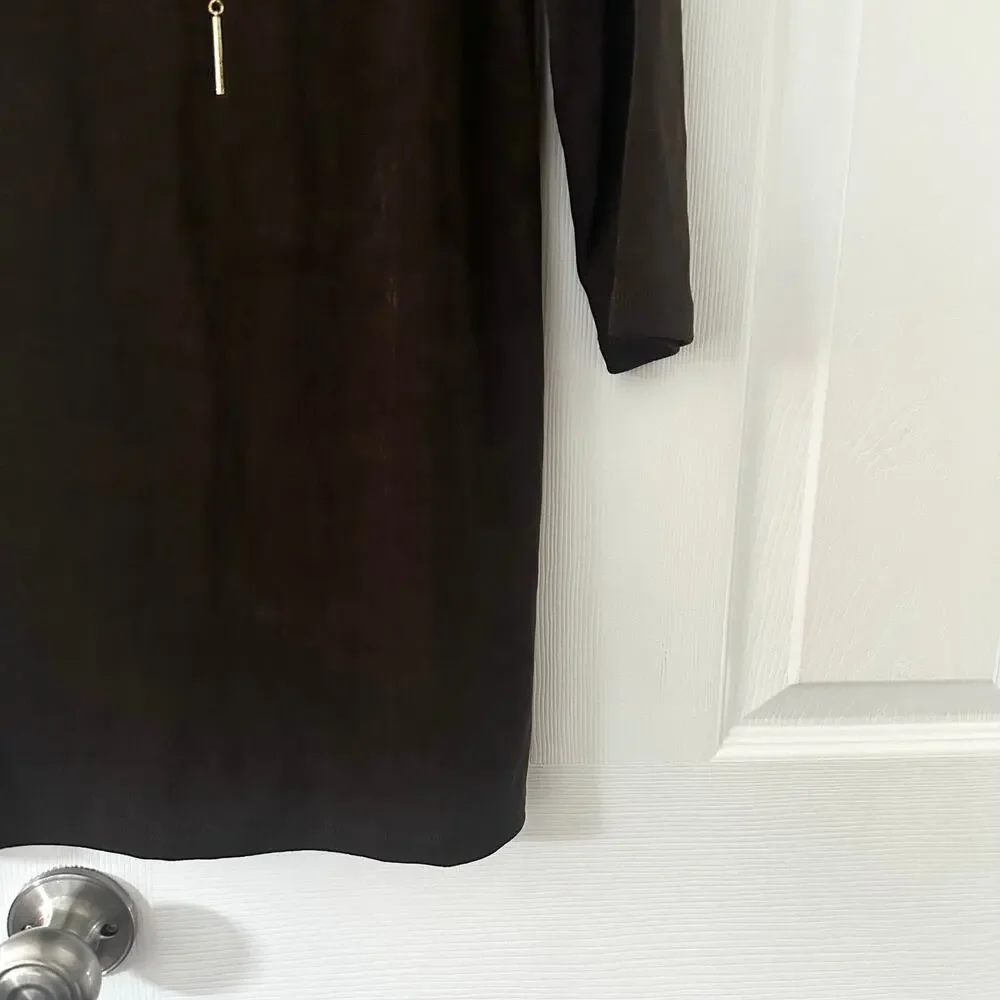 Travelers Chico's Chocolate Brown 3/4 Sleeve Slinky Tunic Top Laced Gold Chain 0 - Picture 6 of 7
